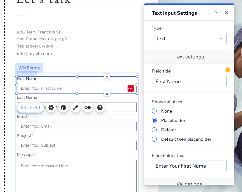 edit wix form fields