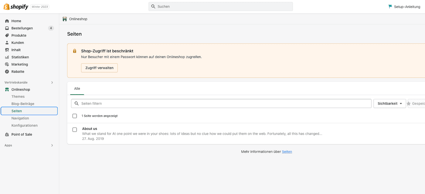 shopify seiten hinzufügen