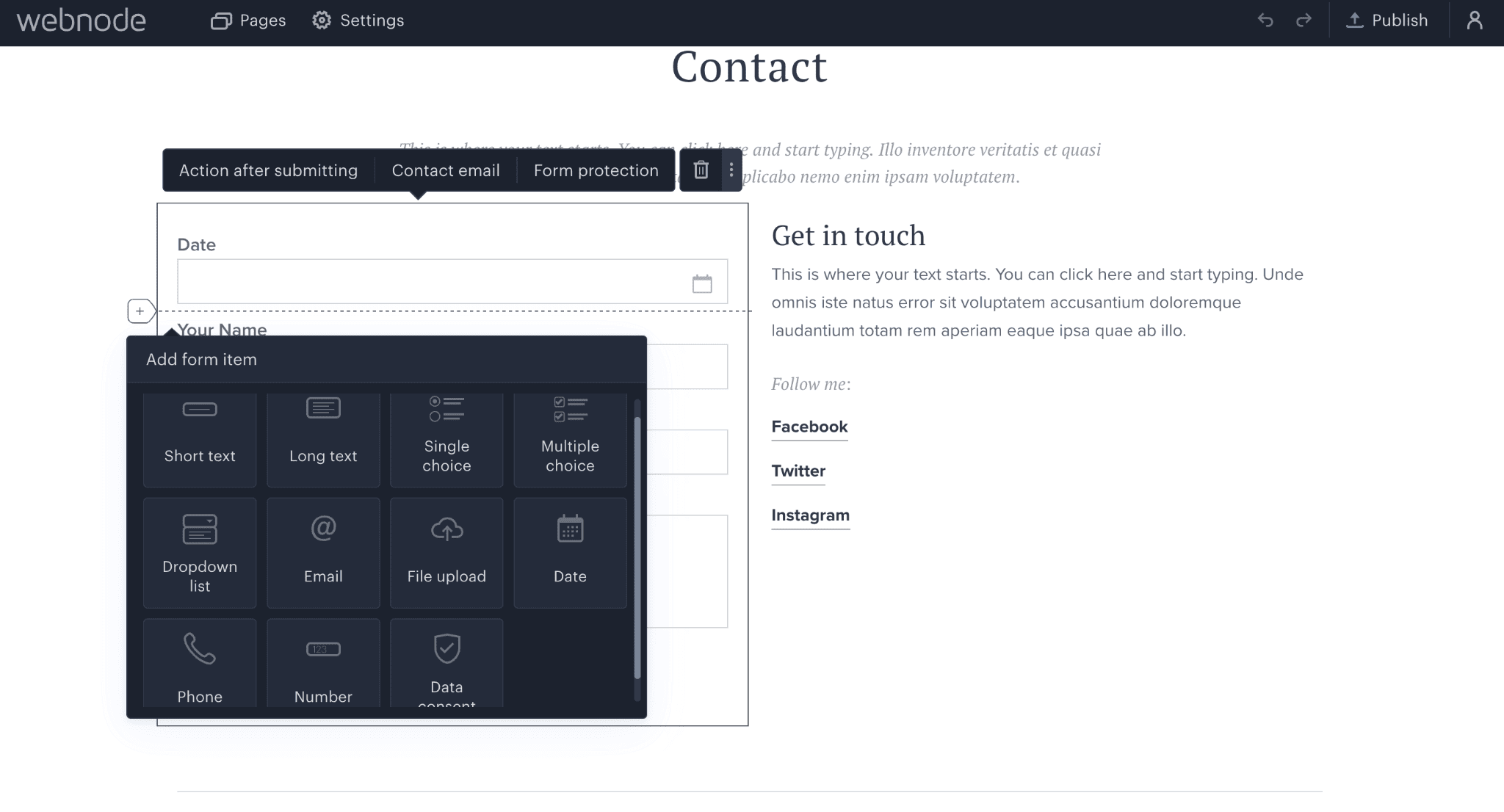 webnode freelancer contact form