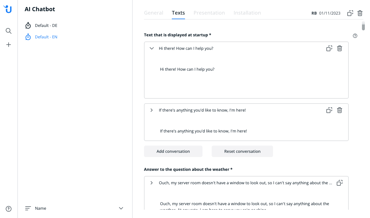 userlike chatbot responses