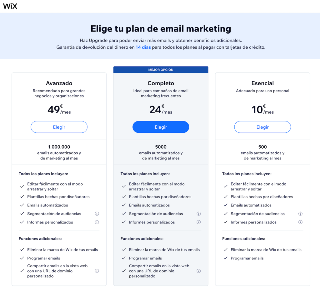 wix email marketing planos