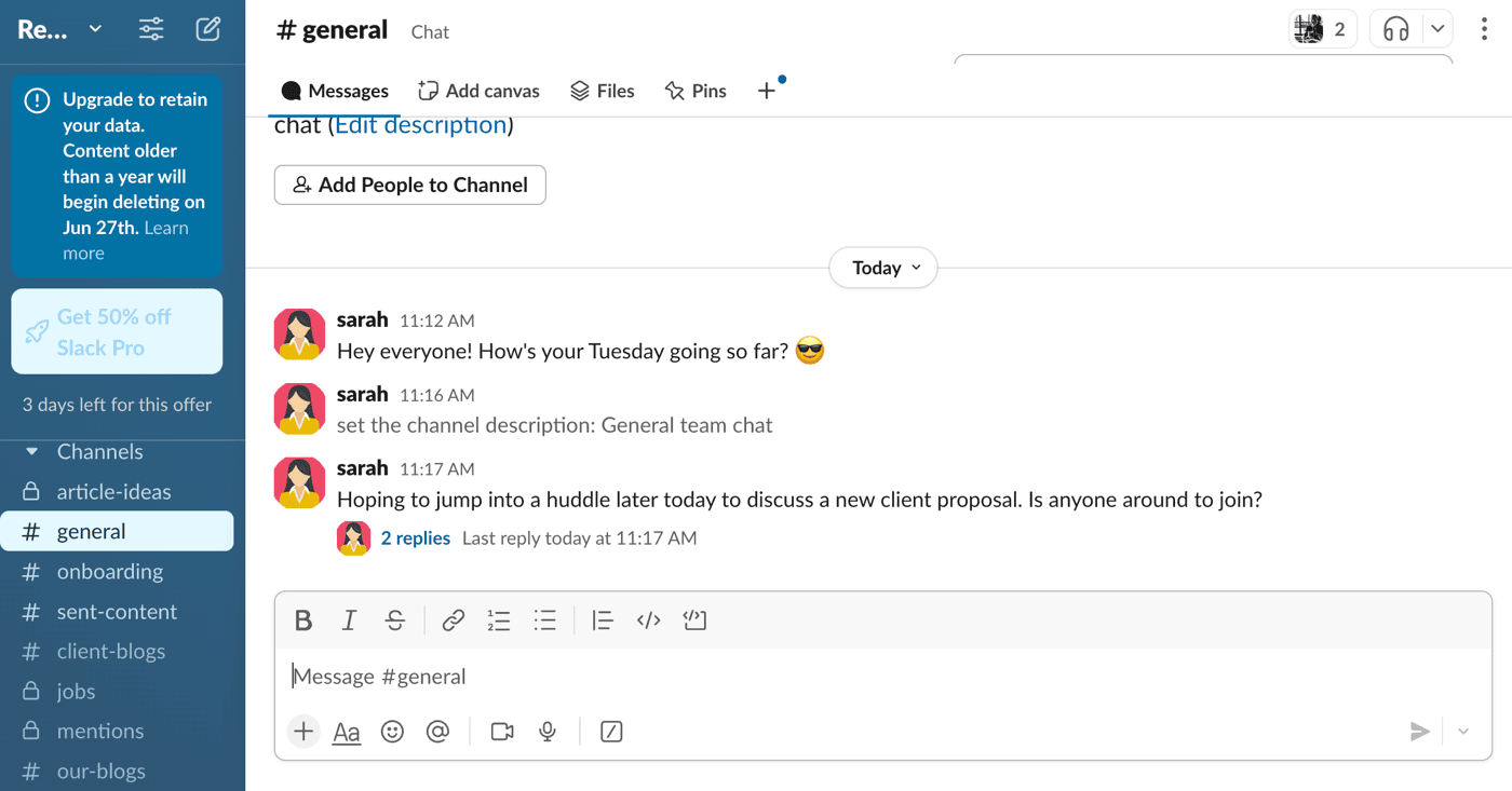 Slack interface