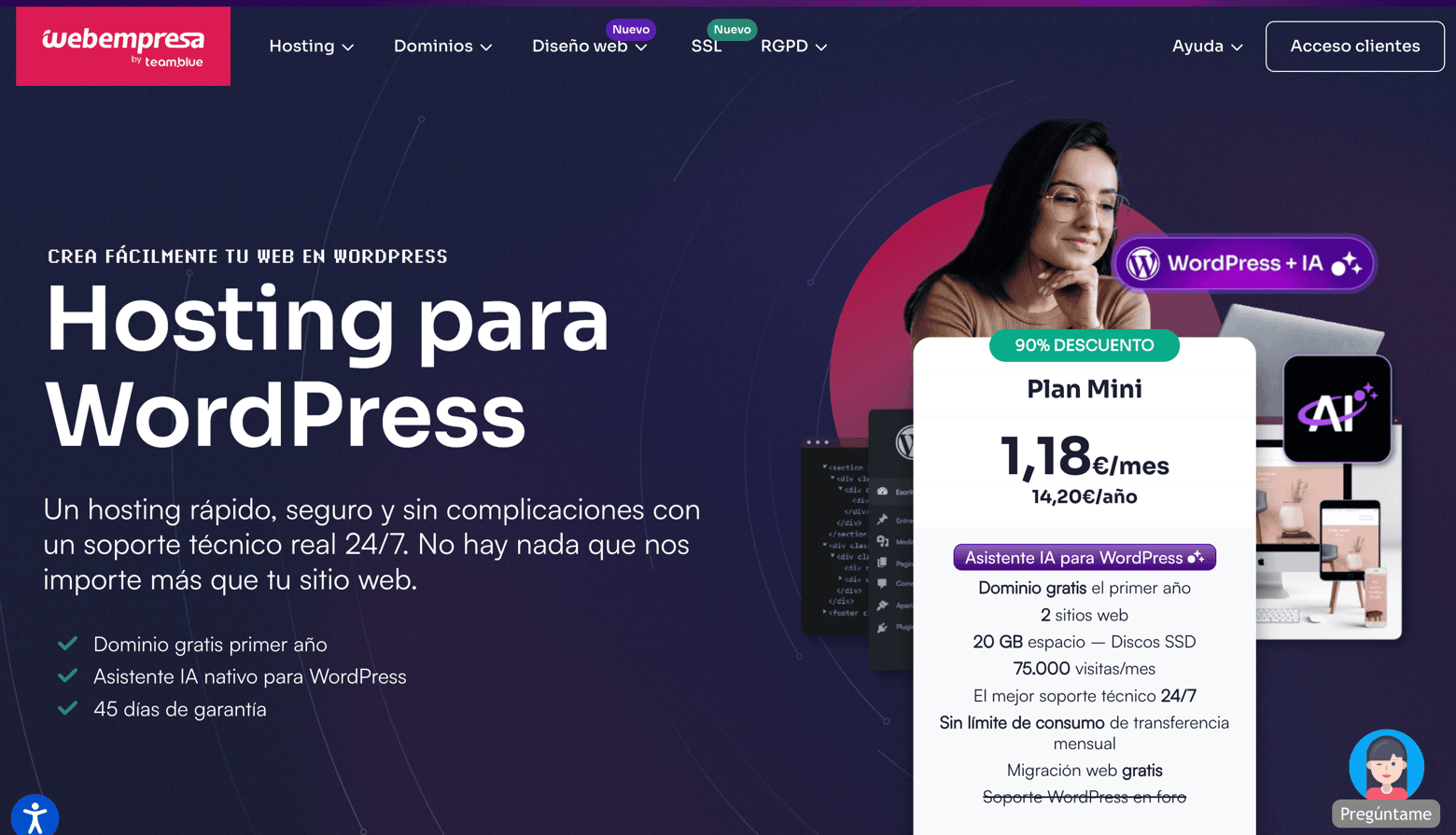 Hosting WordPress de Webempresa